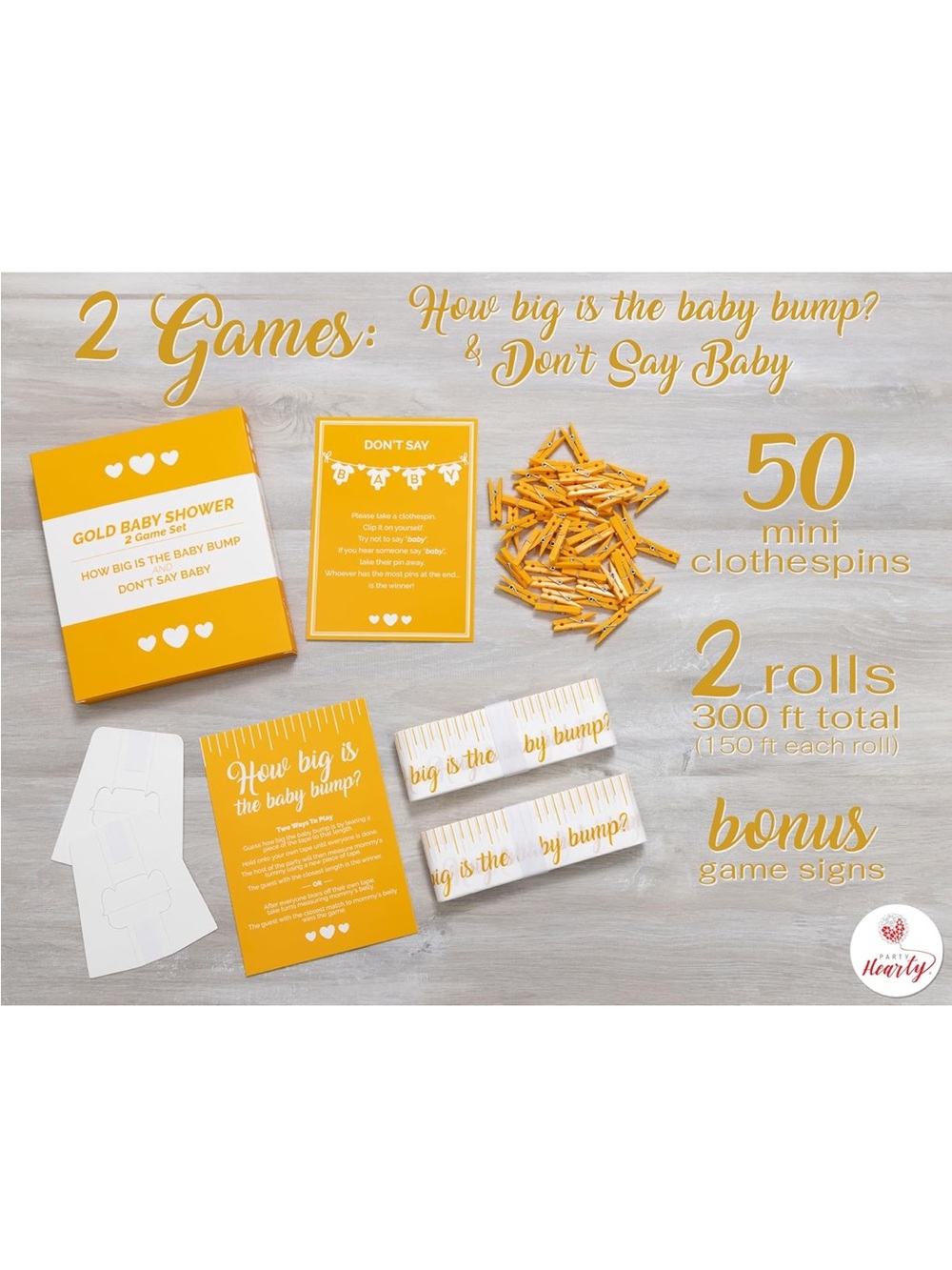 Gold Baby Shower Game Kit - 2 Games with Mini Clothespins